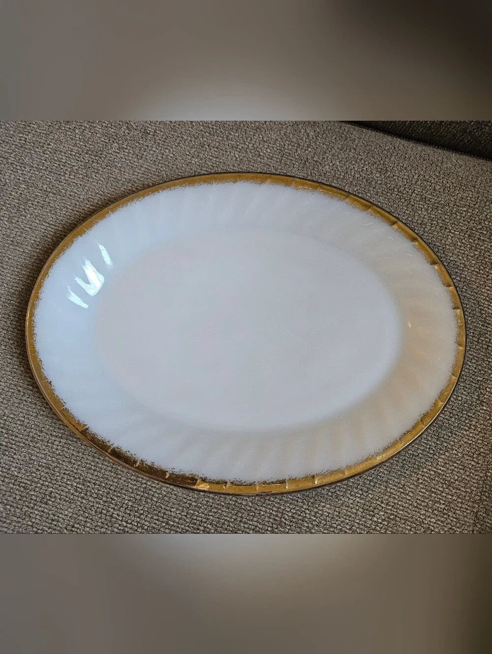 Vintage Fire King White Milk Glass Swirl Oval Serving Platter